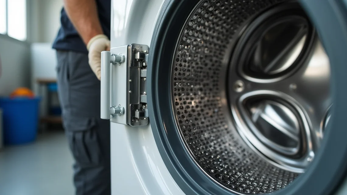 Componentes metálicos limpos e sem oxidação de uma máquina de lavar roupas
