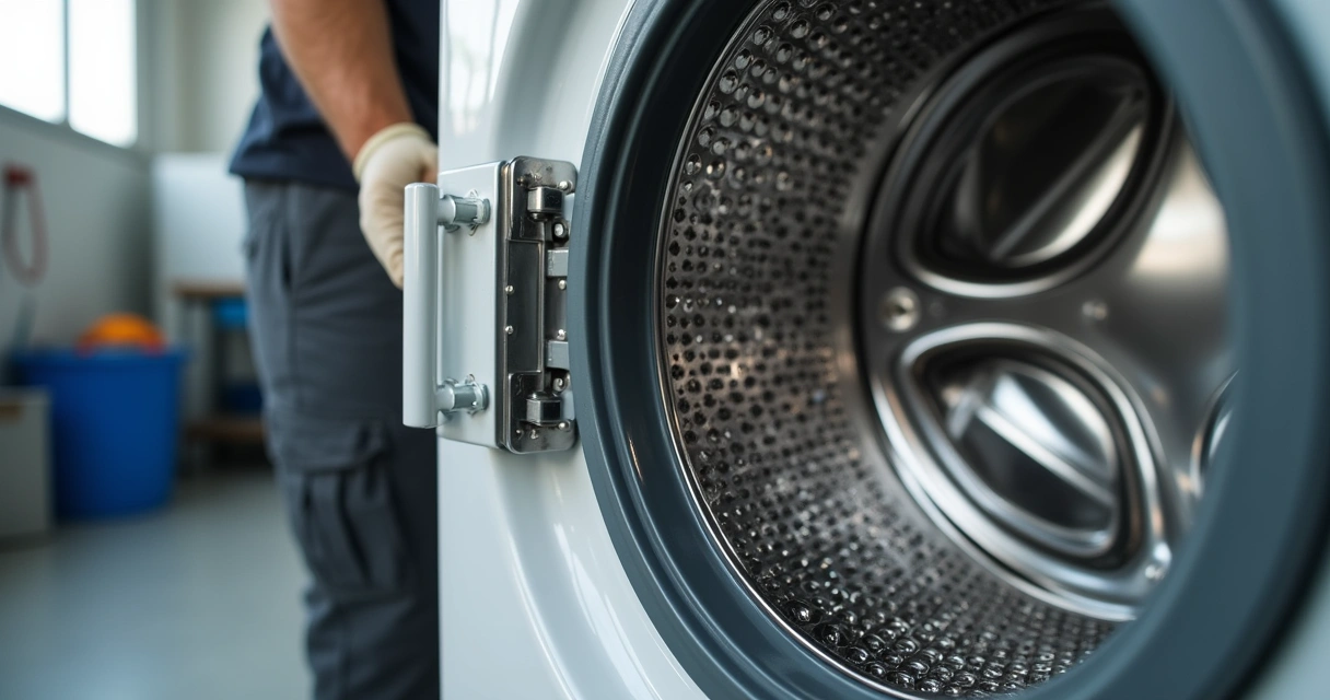 Componentes metálicos limpos e sem oxidação de uma máquina de lavar roupas