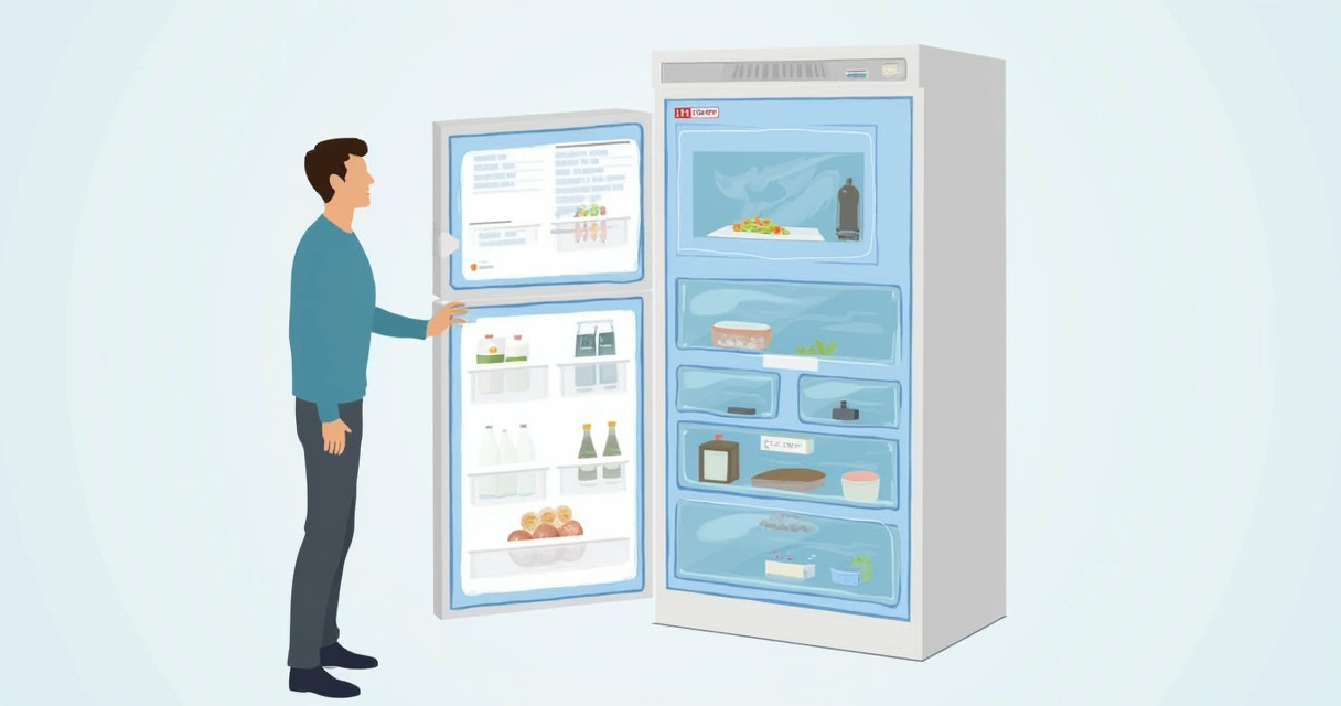 Refrigerador aberto mostrando sistema de degelo automático e componentes internos visíveis