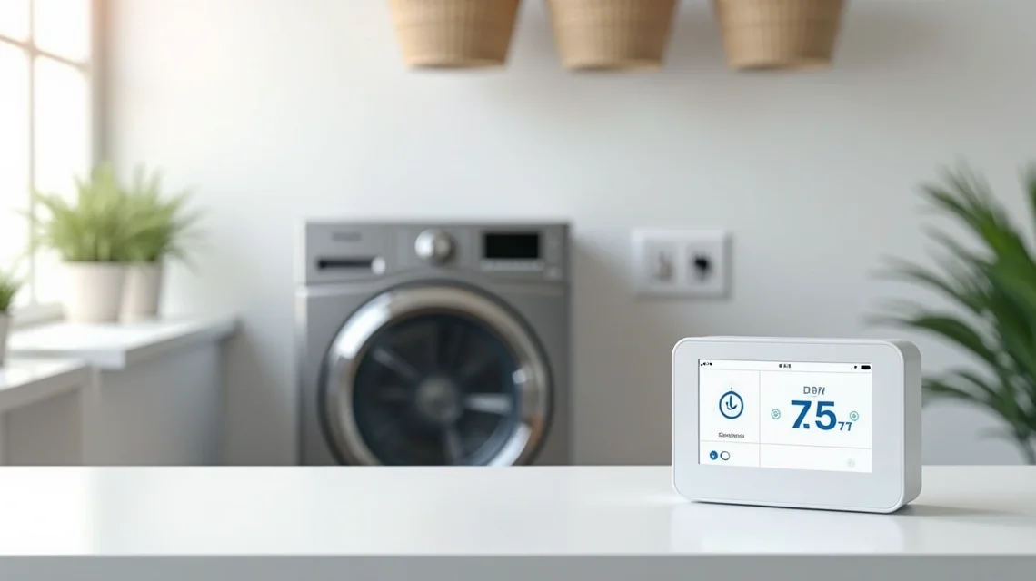 Secadora doméstica com medidor de consumo de energia digital ao lado