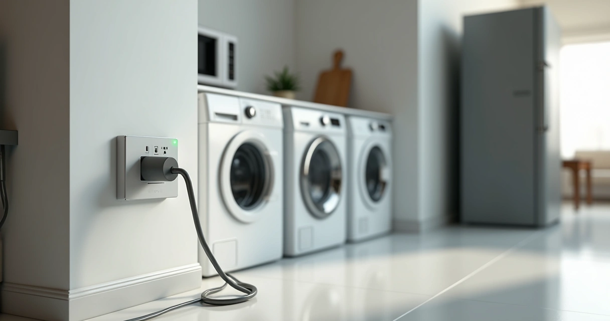 Filtro de linha conectado a diversos eletrodomésticos em funcionamento