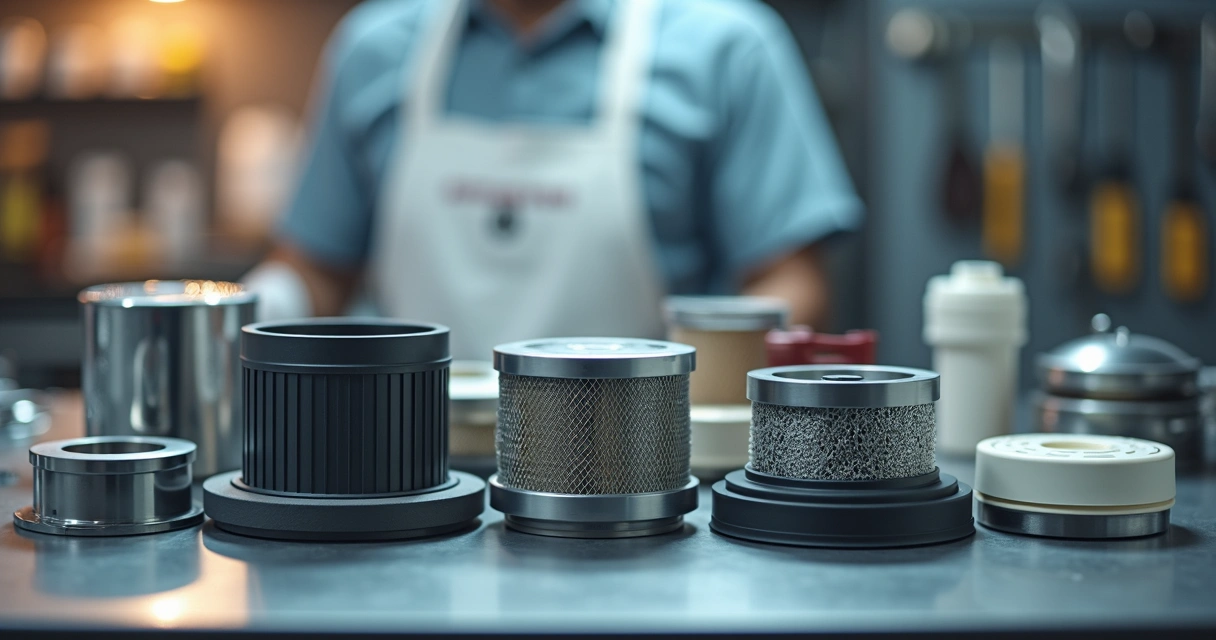 Peças novas e recondicionadas lado a lado sobre bancada de técnico em assistência técnica