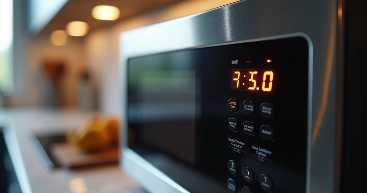 Tela digital do timer de micro-ondas mostrando configuração de tempo